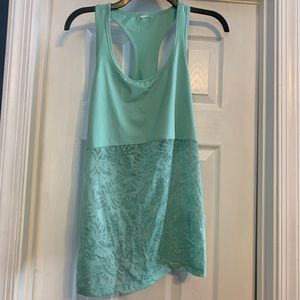 Fabletics Mint Green Racerback Tank with Floral Lace Panel